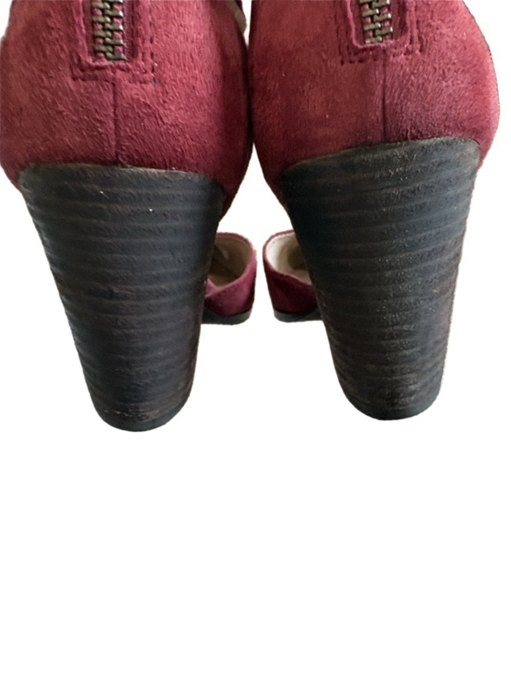 Eileen Fisher Tilda Sz 9.5 red suede crisscross ankle strap stack heeled shoes. - Picture 7 of 9